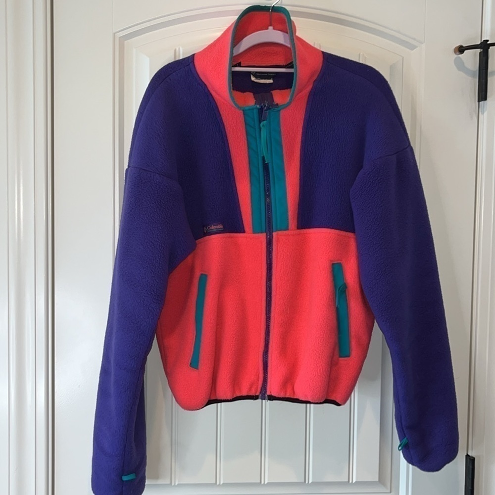Vintage retro 80s neon colorful bright pink purple champion fleece full zip S